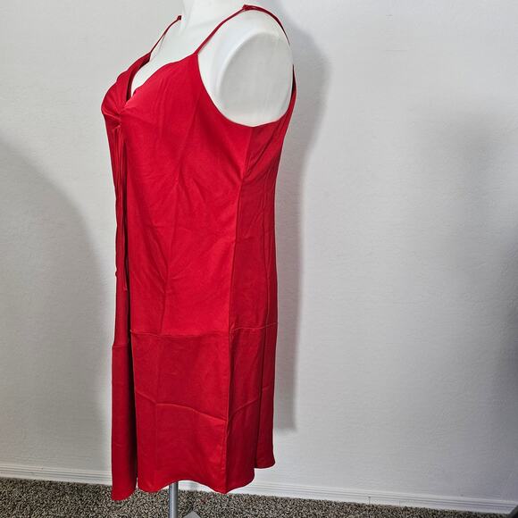 Isabel red satin asymmetrical slip dress sz L - Picture 4 of 8